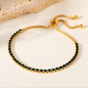 Gold Plated Green Esmerald Tennis Bracelet